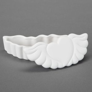 Ceramic Bisque Heart w/wings Trinket Box