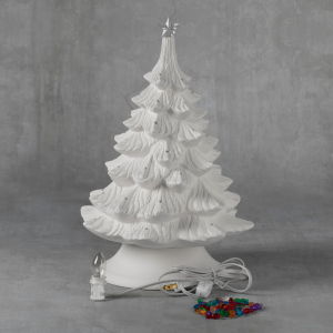 Ceramic Bisque Christmas Tree - 14 inch with base, lights and star - Case of 1