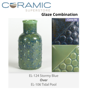 Stormy Blue EL124 over Tidal Pool EL106 Glaze Combination