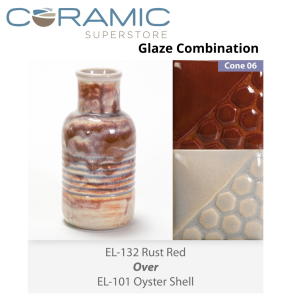 Rust Red EL132 over Oyster Shell EL101 Glaze Combination