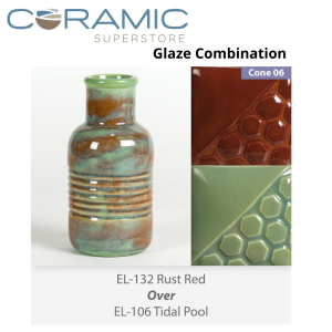 Rust Red EL132 over Tidal Pool EL106 Glaze Combination