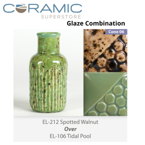 Spotted Walnut EL212 over Tidal Pool EL106 Glaze Combination