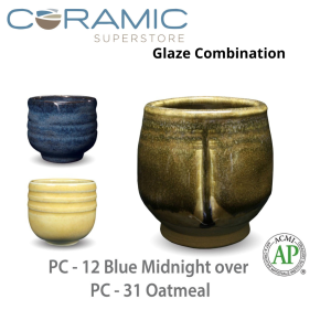 Blue Midnight PC-12 over Oatmeal PC-31 Pottery Cone 5 Glaze Combination