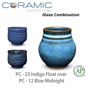 Indigo Float PC-23 over Blue Midnight PC-12 Pottery Cone 5 Glaze Combination