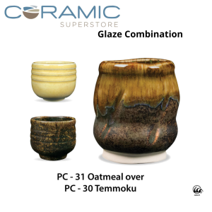 Oatmeal PC-31 over Temmoku PC-30 Pottery Cone 5 Glaze Combination