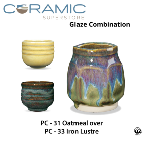 Oatmeal PC-31 over Iron Lustre PC-33 Pottery Cone 5 Glaze Combination