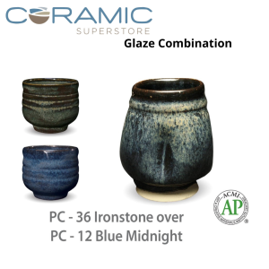 Ironstone PC-36 over Blue Midnight PC-12 Pottery Cone 5 Glaze Combination