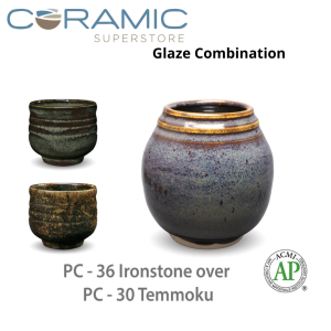 Ironstone PC-36 over Temmoku PC-30 Pottery Cone 5 Glaze Combination