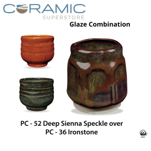 Deep Sienna Speckle PC-52 over Ironstone PC-36 Pottery Cone 5 Glaze Combination