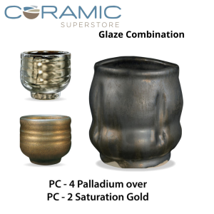 Palladium PC-04 over Saturation Gold PC-02 Pottery Cone 5 Glaze Combination