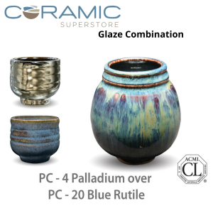 Palladium PC-04 over Blue Rutile PC-20 Pottery Cone 5 Glaze Combination