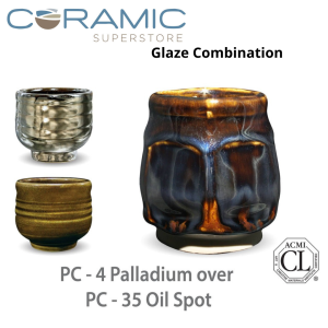 Palladium PC-04 over Oil Spot PC-35 Pottery Cone 5 Glaze Combination