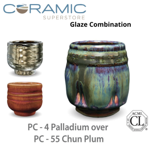 Palladium PC-04 over Chun Plum PC-55 Pottery Cone 5 Glaze Combination