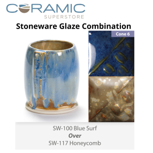 Blue Surf SW-100 over Honeycomb SW-117 Stoneware Glaze Combination
