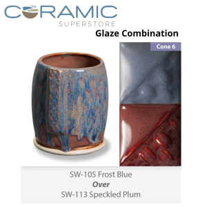 Frost Blue SW-105 over Speckled Plum SW-113 Stoneware Combination