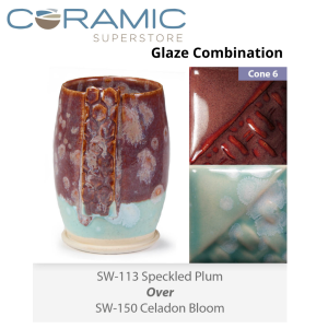 Speckled Plum SW-113 over Celadon Bloom SW-150 Stoneware Combination