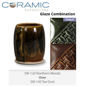 Northern Woods SW120 over Tea Dust SW145 Stoneware Glaze Combination