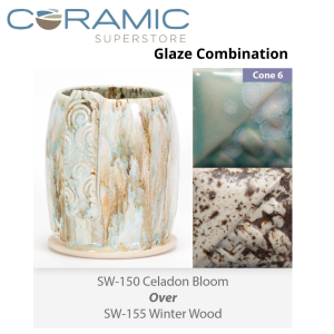 Celadon Bloom SW-150 over Winter Wood SW-155 Stoneware Combination
