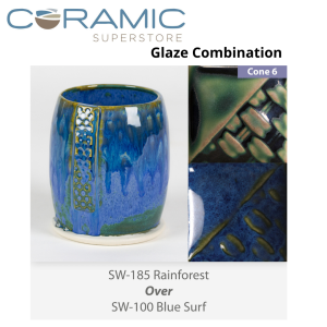 Rainforest SW185 over Blue Surf SW100 Stoneware Glaze Combination
