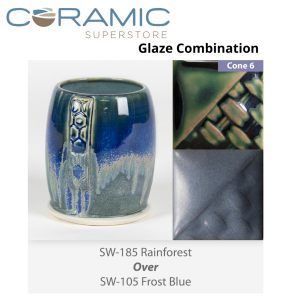 Rainforest SW185 over Frost Blue SW105 Stoneware Glaze Combination