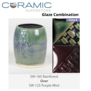 Rainforest SW185 over Purple Mint SW125 Stoneware Glaze Combination