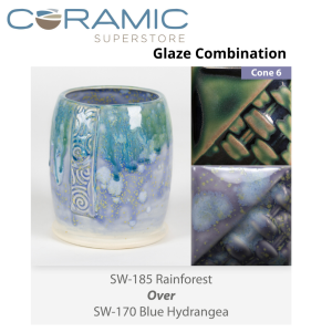 Rainforest SW185 over Blue Hydrangea SW170 Stoneware Glaze Combination