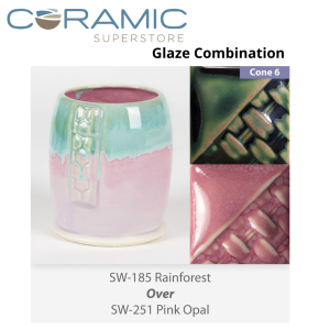 Rainforest SW185 over Pink Opal SW251 Stoneware Glaze Combination