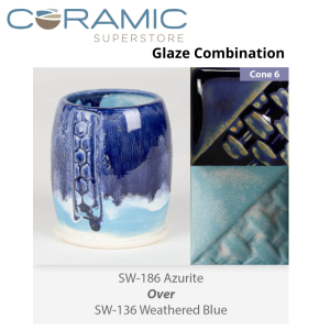 Azurite SW-186 over Weathered Blue SW-136 Stoneware Combination
