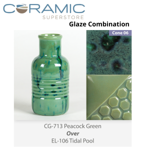 Peacock Green - CG713 over Tidal Pool EL106 Glaze Combination