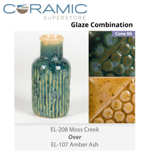 Moss Creek EL208 over Amber Ash EL107 Glaze Combination