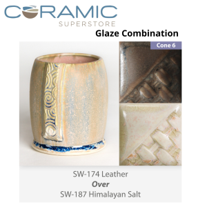 Leather SW-174 over Himalayan Salt SW-187 Stoneware Glaze Combination