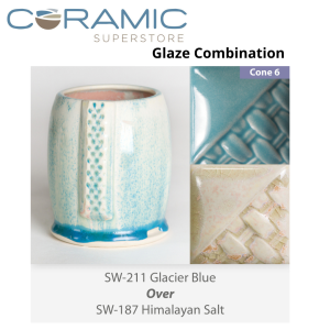 Glacier Blue SW-211 over Himalayan Salt SW-187 Stoneware Glaze Combination